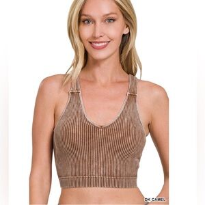 NWT ZENANA SMALL/MED Ribbed Cropped seamless bra padded tank